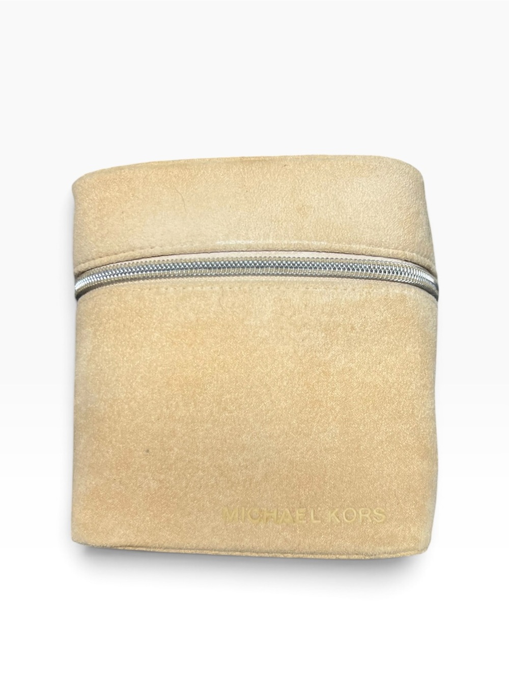 Michael Kors Cream Faux Vegan Suede Cosmetic Cube Makeup Bag